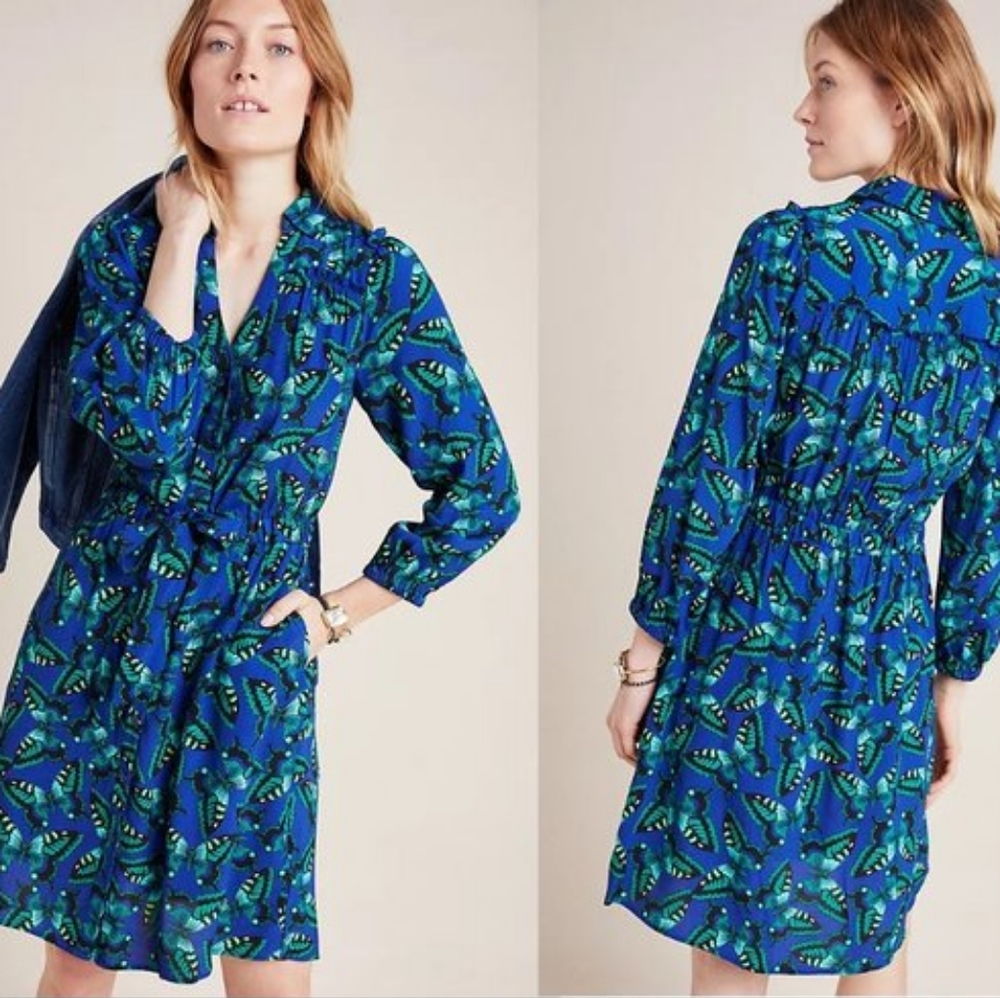 Anthropologie Maeve Pippa Blue Butterfly Dress